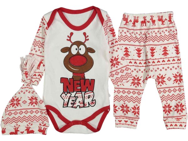 Set festiv me 3 pjese body, tuta dhe kapuc, new year