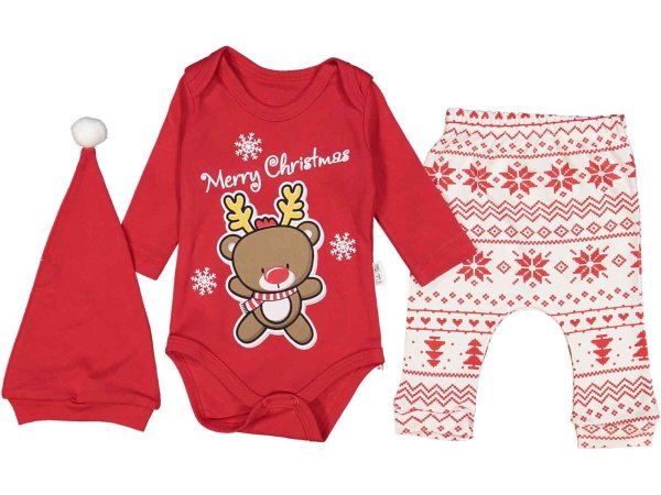 Set festiv me 3 pjese body, tuta dhe kapuc, merry christmas
