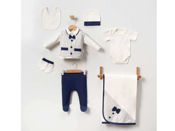 Set me 7 pjese per djem me kostum blu dhe batanije 