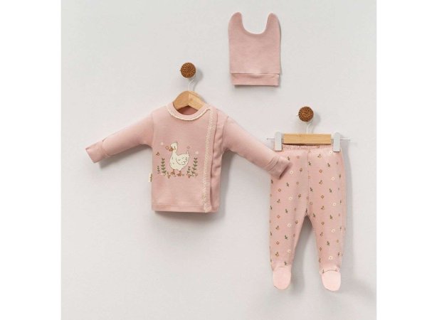 Set me 3 pjese roze me lule per te porsalindur 