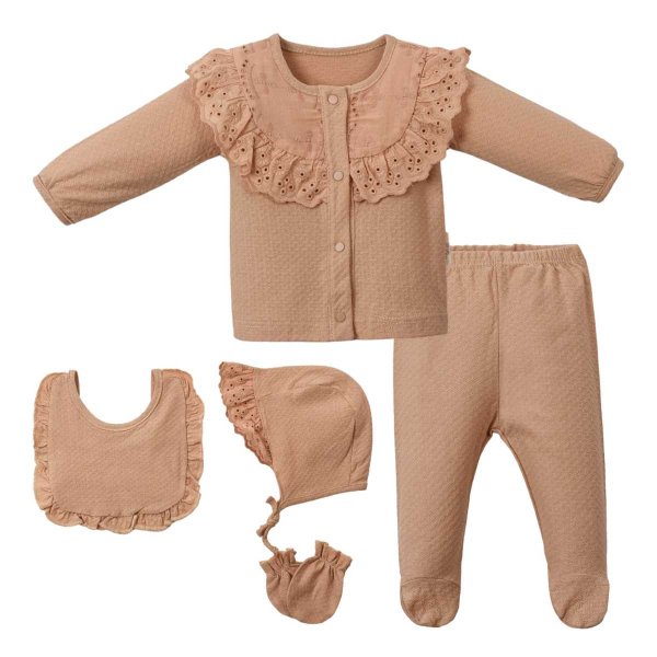 Set 5 pjese per te porsalindur per bebe vajza, kafe lehte