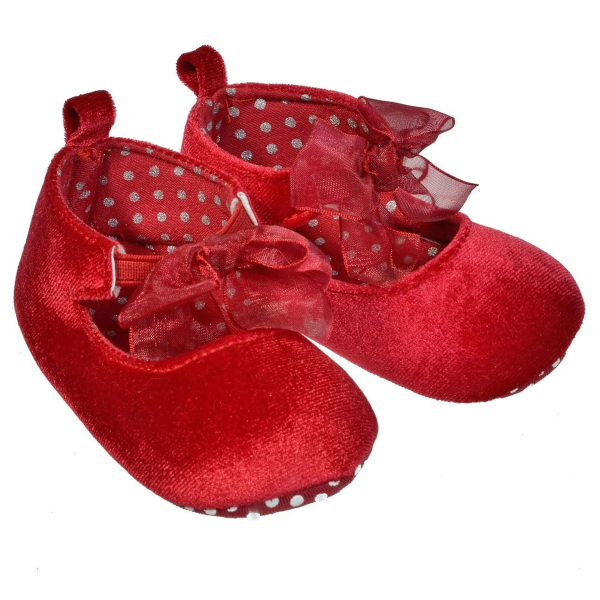 Kepuce te kuqe velvet me fjongo per bebe 12-18m