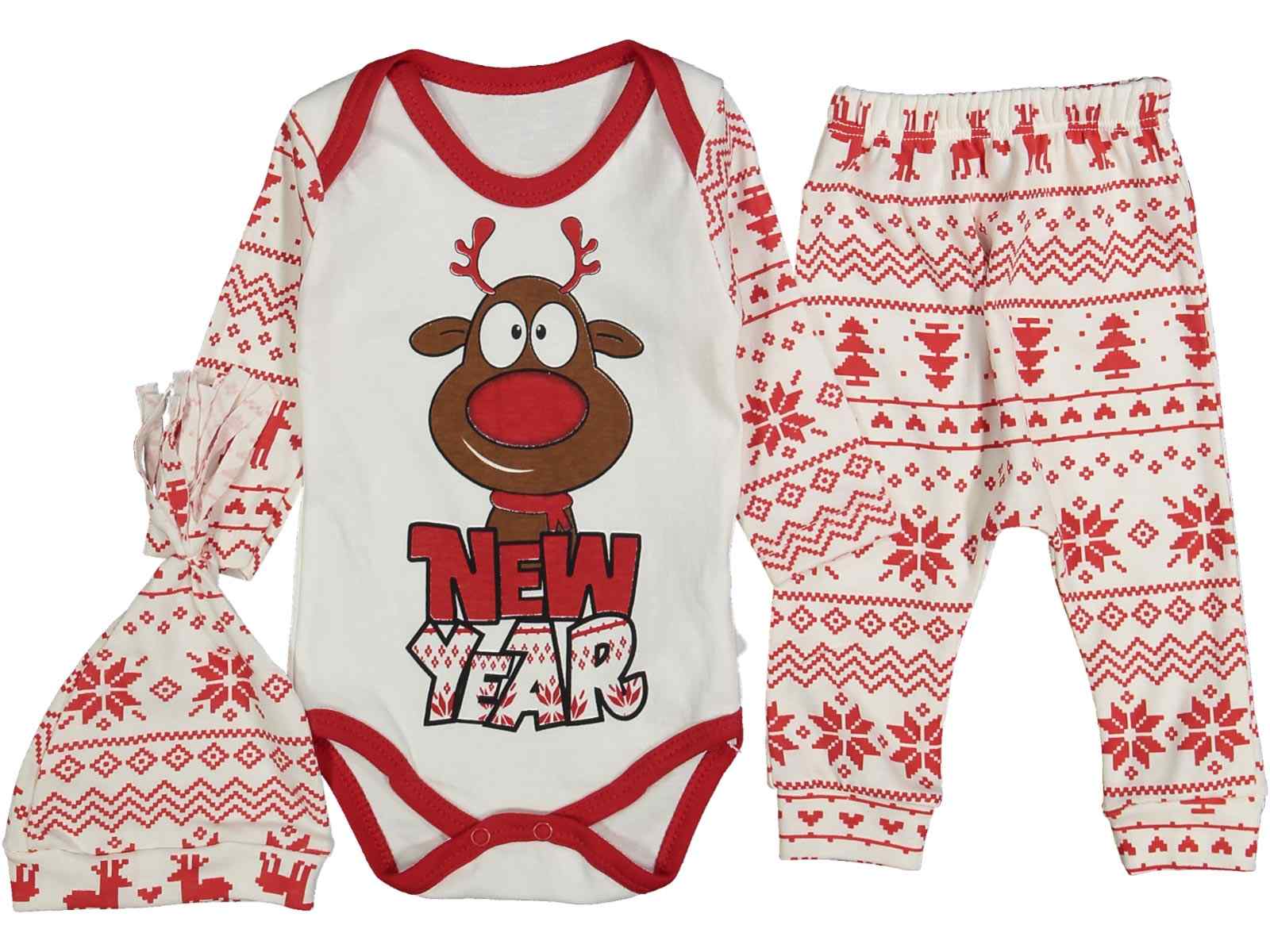 Set festiv me 3 pjese body, tuta dhe kapuc, new year