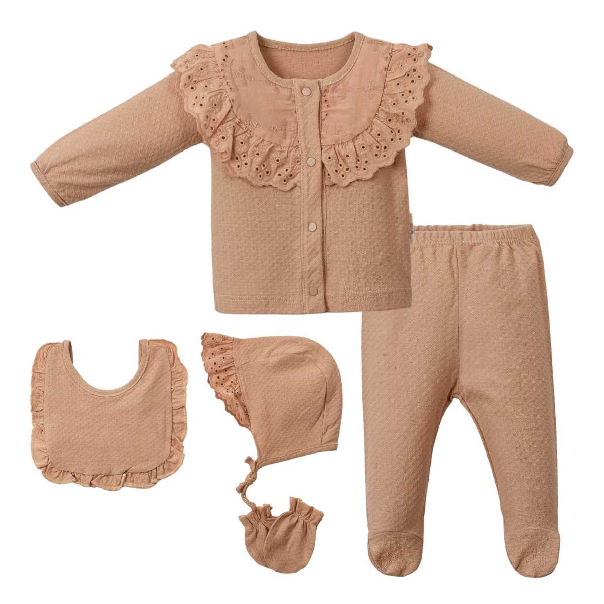 Set 5 pjese per te porsalindur per bebe vajza, kafe lehte
