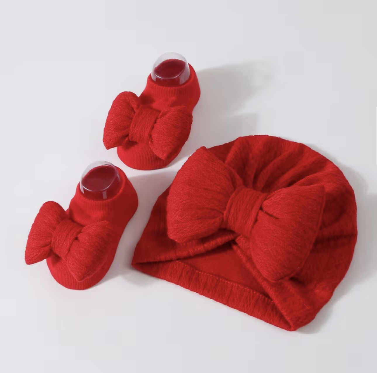 Set turban corape i kuq me detajin e fjongos