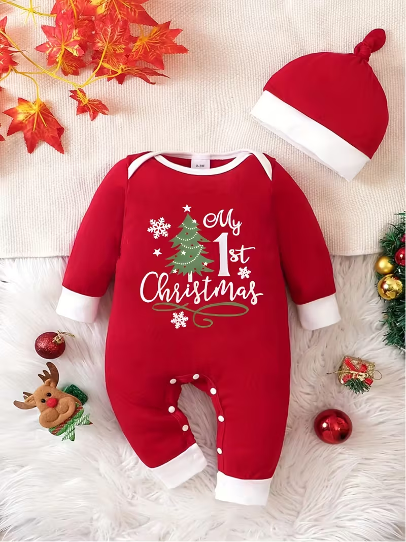 Tutine festive e kuqe My First Christmas me kapuc te kuq 