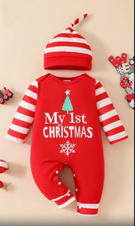 Tutine My First Christmas me krahe dhe kapuc me viza te bardha