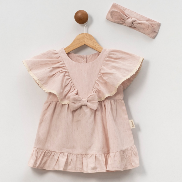 Fustan me menge me punim dhe fjongo koke roze