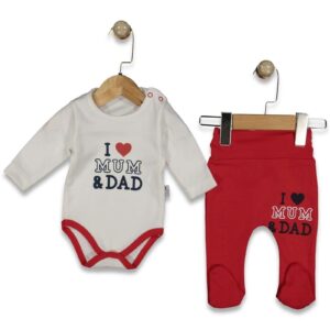 Kostum me body dhe tuta te kuqe i love mum and dad