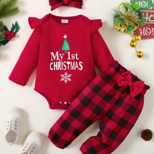 Set me 3 pjese My first christmas me body pantallone me fjongo dhe kordele kuqe 1-3 3-6.png