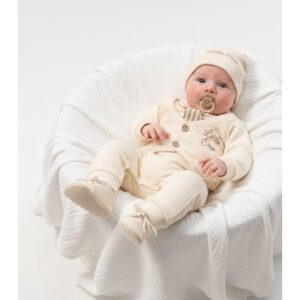 Set romper bezhe me jelek dhe kollare te vogel dhe kapuc